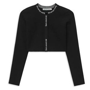 (XS) Black Alexander Wang Logo-Trim Cropped Cardigan
